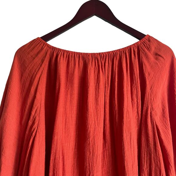 Cato Women Tunic‎ Top 18/20 Burnt Orange Lace Frayed Sleeve Gauzy Boho Workwear - Picture 4 of 9
